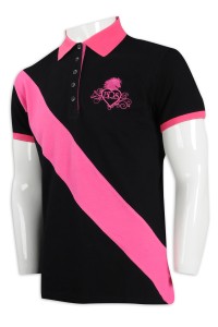 P1072 訂購撞色Polo恤 胸筒 5粒鈕100%棉 澳洲  Polo恤專門店   黑色撞色粉紅色